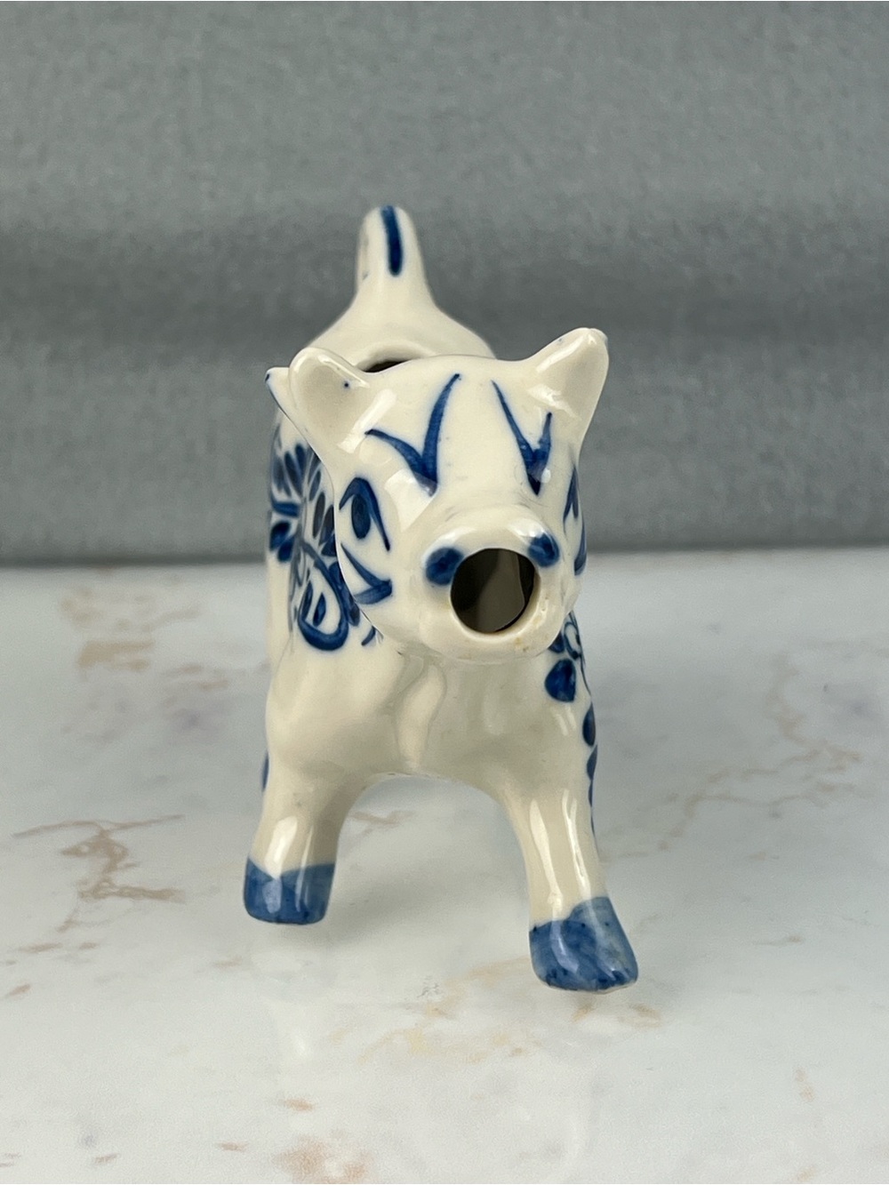 Vintage HandPainted Delft Blue White Porcelain Cow Creamer Windmill Handheld - Picture 2 of 10